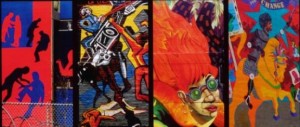 A montage of New York City murals from the cover of "On the Wall"